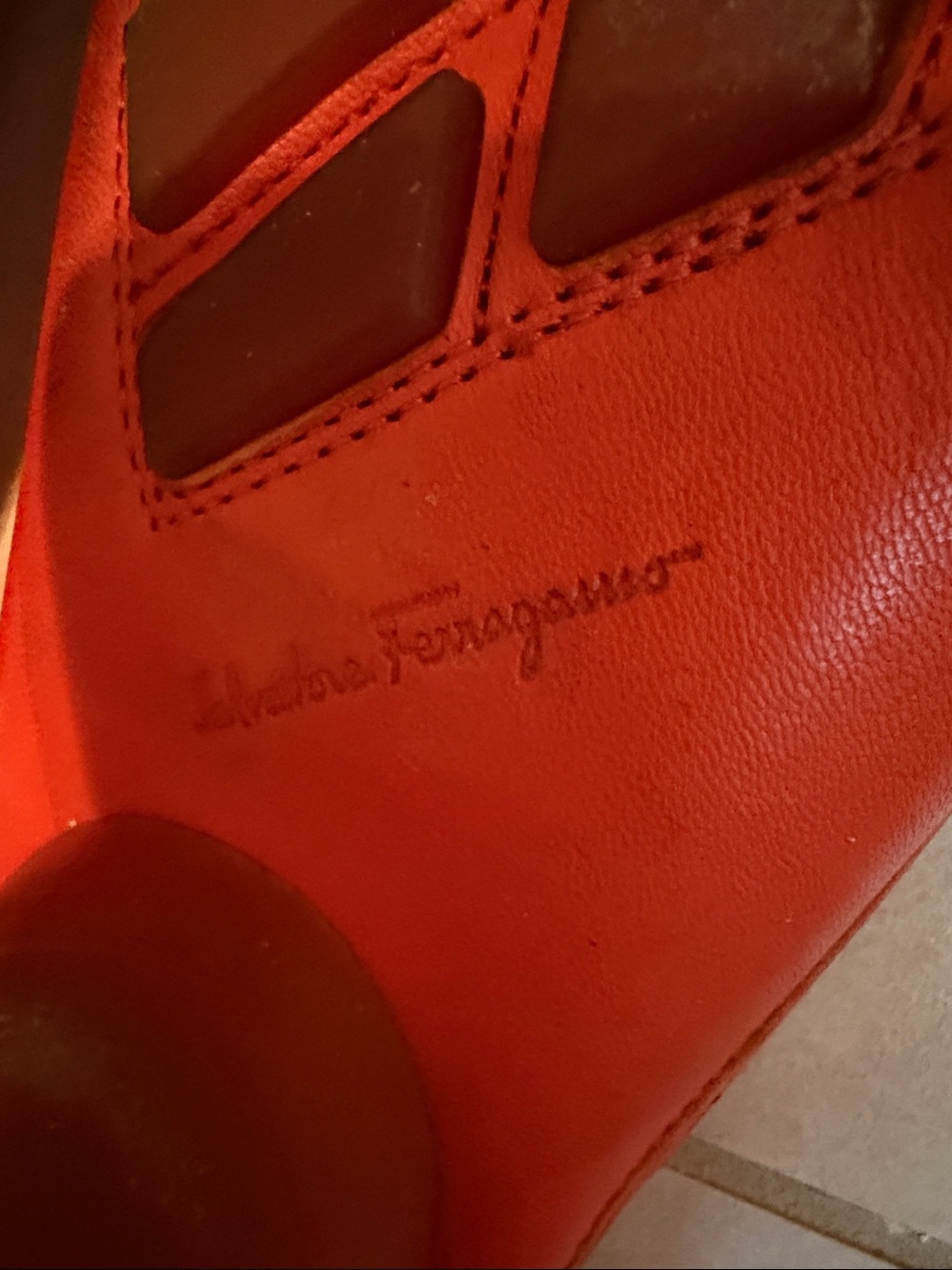 Salvatore Ferragamo Red-Orange Leather Bit Slip-On Loafers - Picture 2 of 5